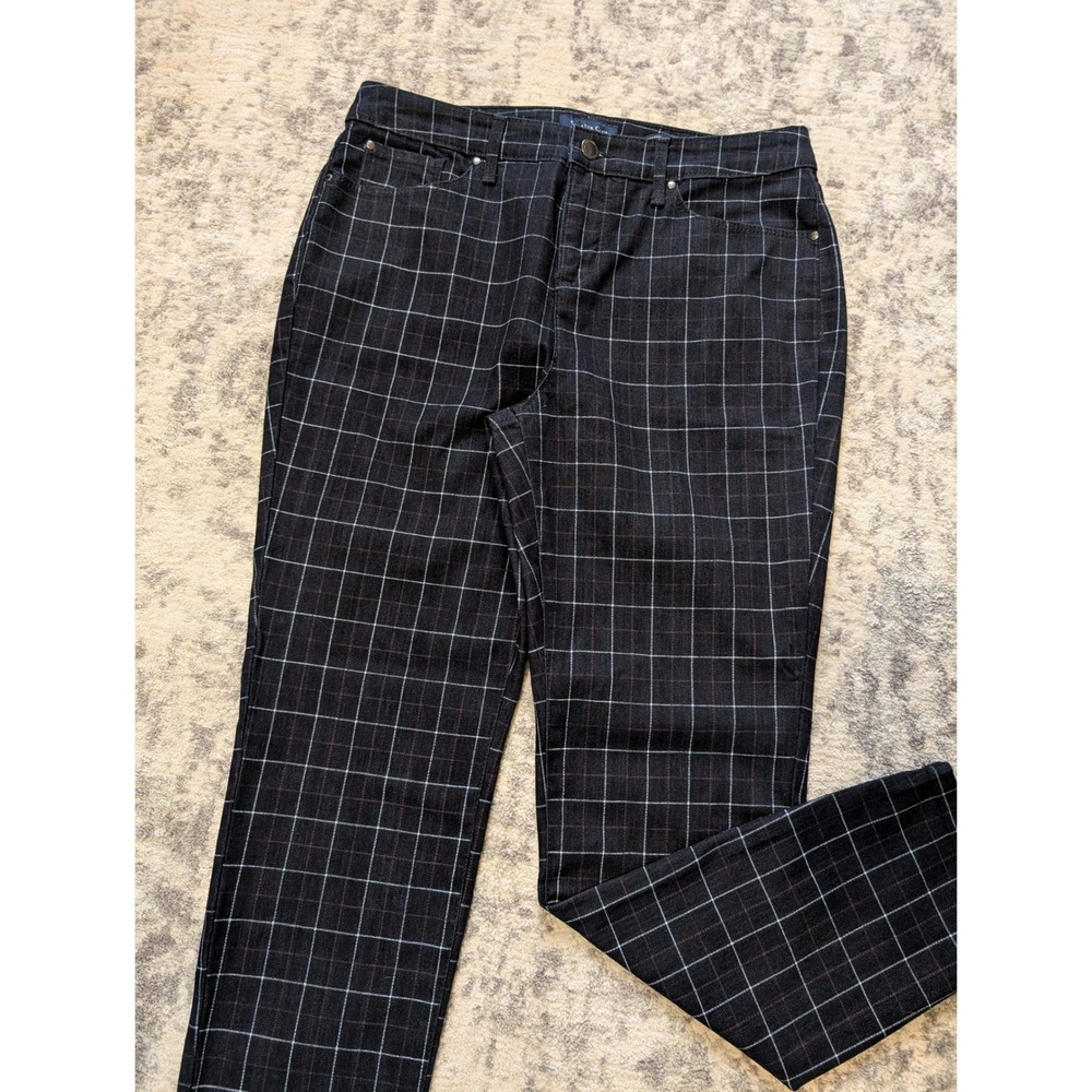 Charter Club Bristol Skinny Ankle Blue Pants Windowpane Plaid Preppy Women's 10P